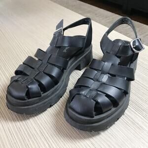 Free People Delaney Fisherman Platform Sandal Black Leather EU 36.5